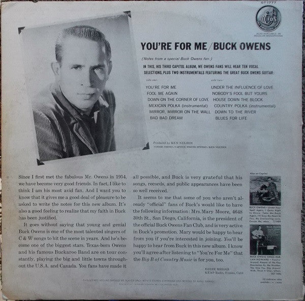 Buck Owens : You're For Me (LP, Album)