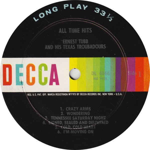 Ernest Tubb And His Texas Troubadours : All Time Hits (LP, Album, Mono, Pin)