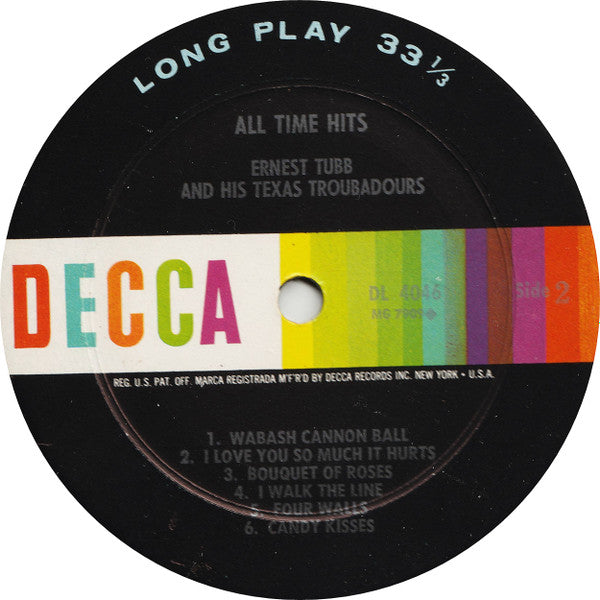 Ernest Tubb And His Texas Troubadours : All Time Hits (LP, Album, Mono, Pin)