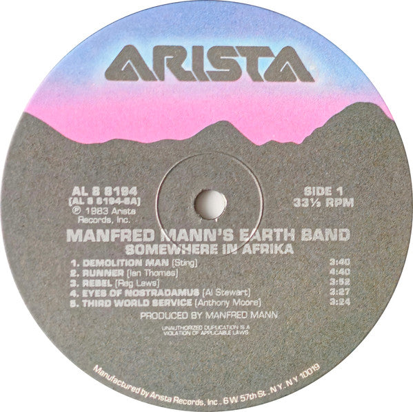 Manfred Mann's Earth Band : Somewhere In Afrika (LP, Album, Ind)