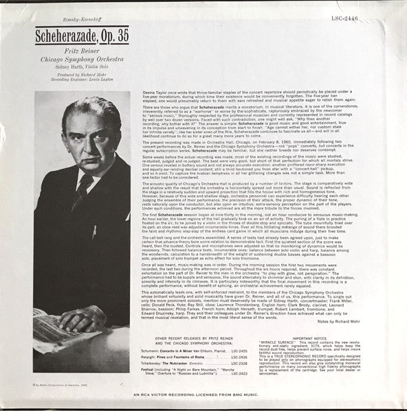 Rimsky-Korsakoff* / Reiner*, Chicago Symphony* : Scheherazade (LP, Album, RE, 200)