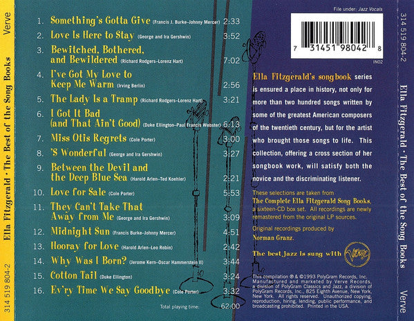 Ella Fitzgerald : The Best Of The Song Books (CD, Comp, Mono, RM, UML)