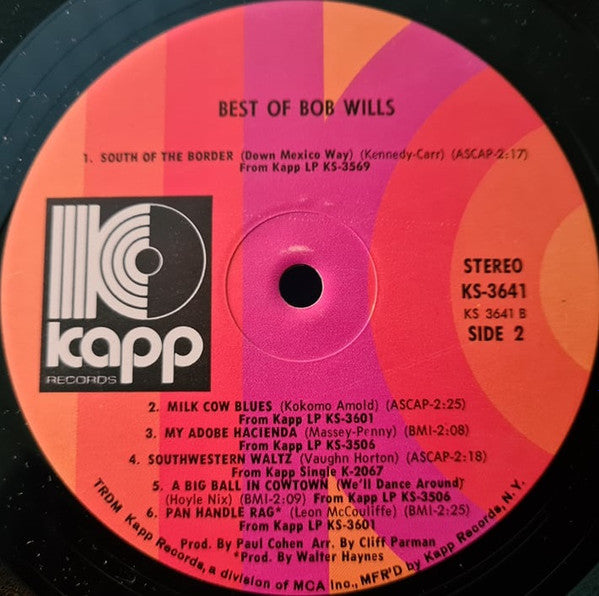 Bob Wills : The Best Of Bob Wills (LP, Comp, Pin)