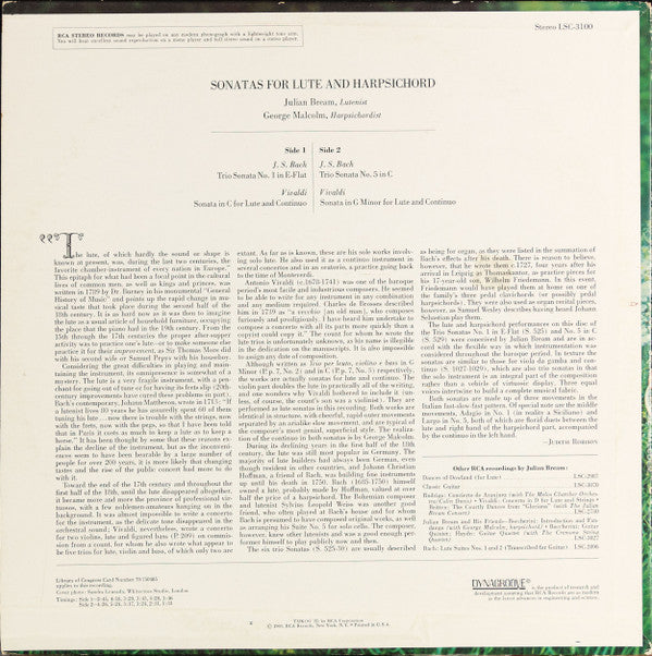 Julian Bream / George Malcolm, Bach* / Vivaldi* : Sonatas For Lute And Harpsichord (LP, Album)