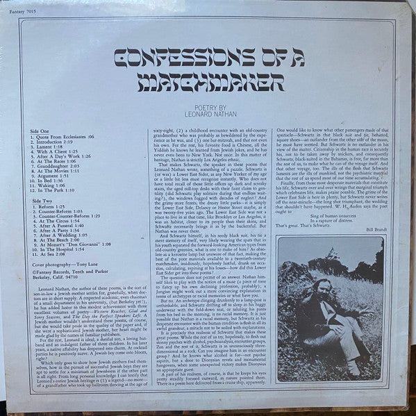 Leonard Nathan : Confessions Of A Matchmaker (LP, Album)