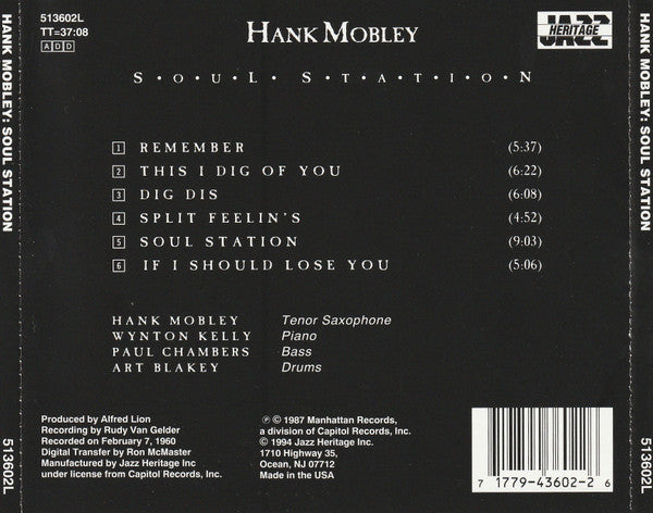 Hank Mobley : Soul Station (CD, Album, RE)