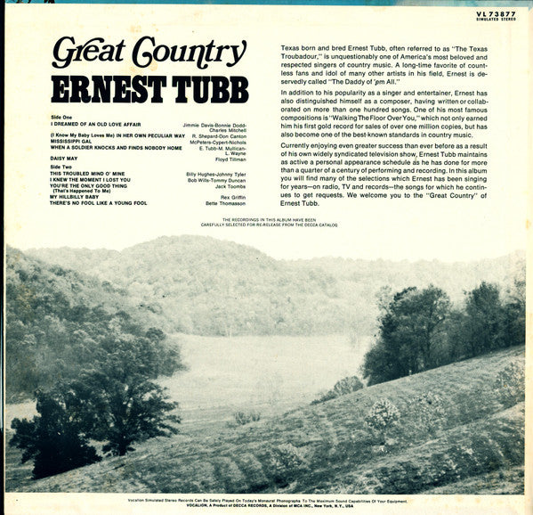 Ernest Tubb : Great Country (LP, Album)