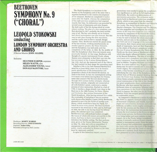 Beethoven*, Leopold Stokowski Conducting London Symphony Orchestra And Chorus* : Symphony No. 9 ("Choral") (LP, Gat)