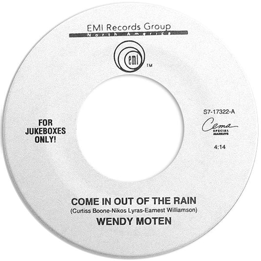 Wendy Moten : Come In Out Of The Rain (7", Jukebox)