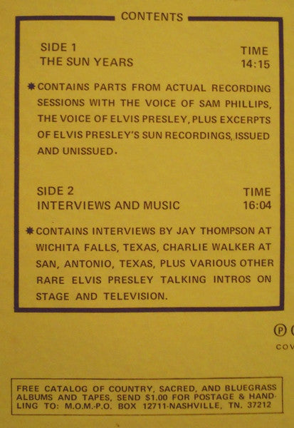 Elvis Presley : Interviews And Memories Of:  The Sun Years (LP, Album, P/Mixed, Ter)