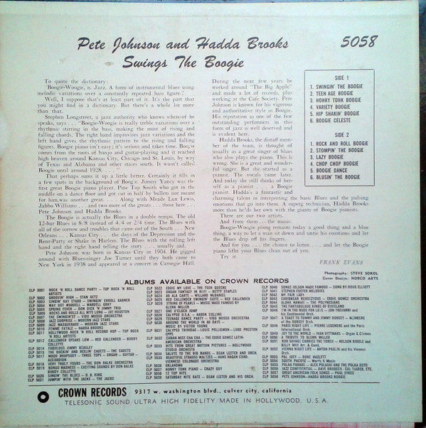 Pete Johnson And Hadda Brooks : Swings The Boogie (LP, Album)