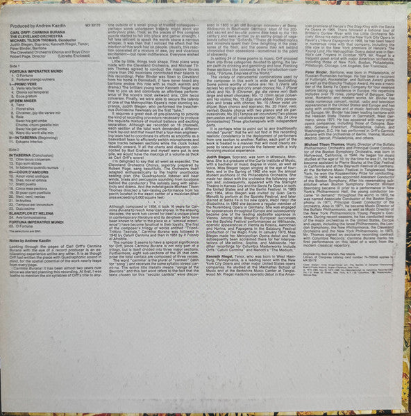 Carl Orff : Michael Tilson Thomas Conducts The Cleveland Orchestra : Carmina Burana (LP, Album, Pit)