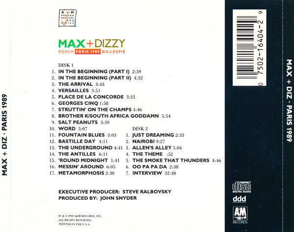 Max Roach + Dizzy Gillespie : Paris 1989 (2xCD, Album)