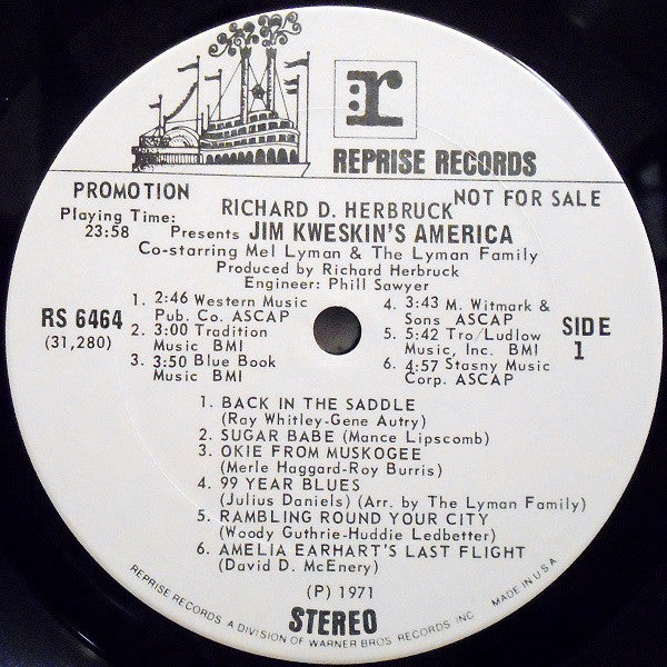 Richard D. Herbruck, Jim Kweskin Co-Starring Mel Lyman And  The Lyman Family : Jim Kweskin's America  (LP, Album, Promo)