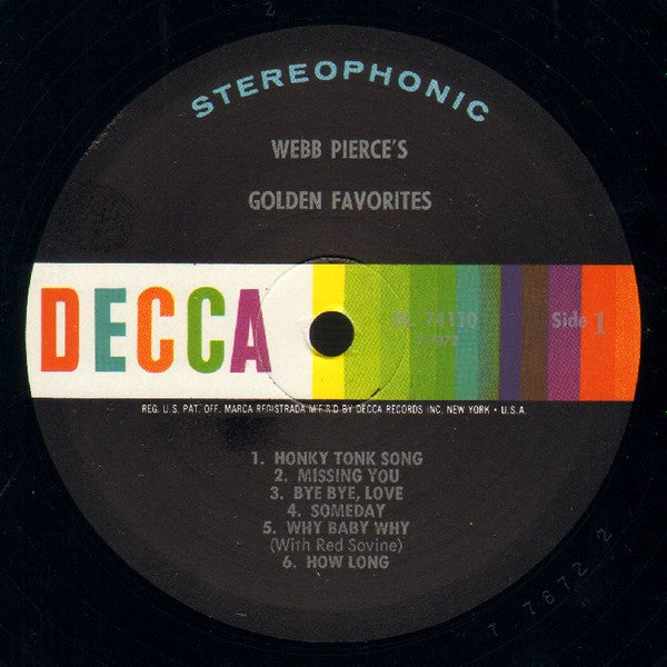 Webb Pierce : Webb Pierce's Golden Favorites (LP, Comp, Pin)