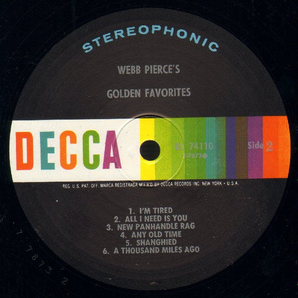Webb Pierce : Webb Pierce's Golden Favorites (LP, Comp, Pin)