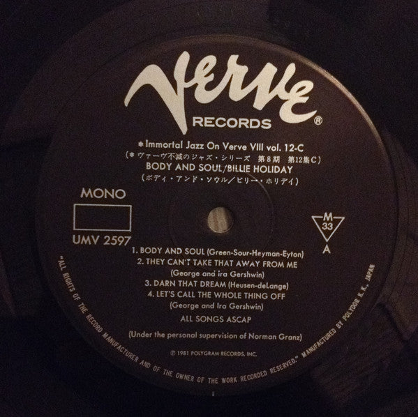 Billie Holiday : Body And Soul (LP, Album, Mono, RE, RM)