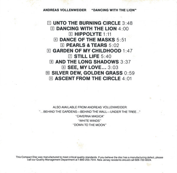 Andreas Vollenweider : Dancing With The Lion (CD, Album)