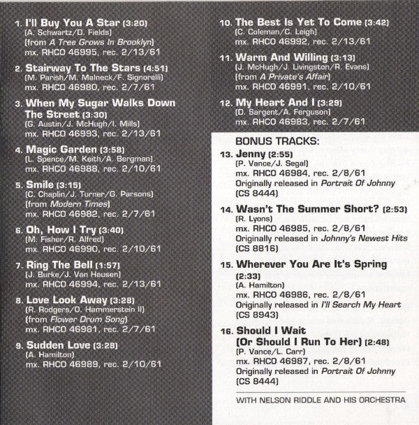 Johnny Mathis ,With Nelson Riddle And His Orchestra : I'll Buy You A Star (CD, Album, RE, RM)