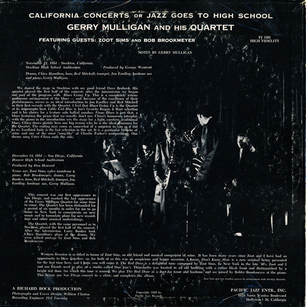 Gerry Mulligan : California Concerts (LP, Album, Mono)