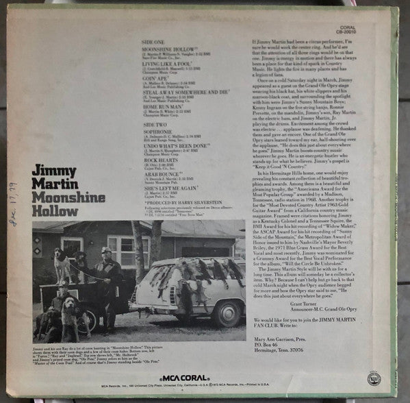 Jimmy Martin : Moonshine Hollow (LP, Glo)