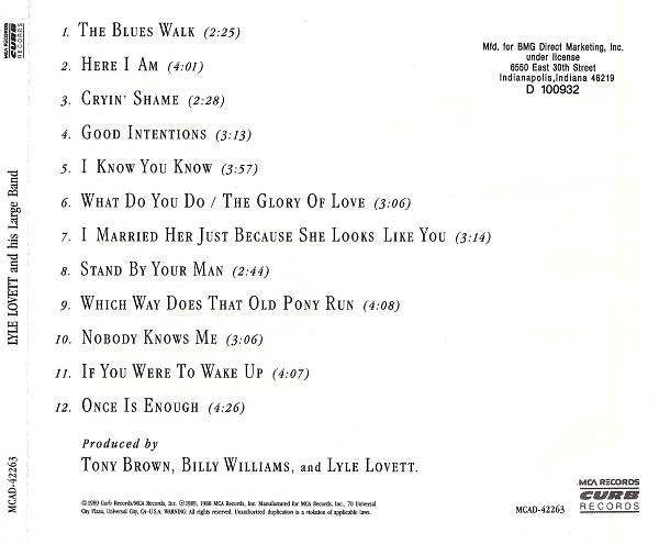 Lyle Lovett And His Large Band : Lyle Lovett And His Large Band (CD, Album, Club, BMG)