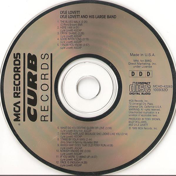 Lyle Lovett And His Large Band : Lyle Lovett And His Large Band (CD, Album, Club, BMG)