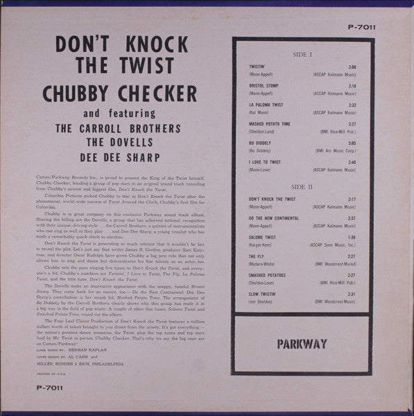 Chubby Checker Also Featuring The Dovells / The Carroll Brothers* / Dee Dee Sharp : Don't Knock The Twist - Original Soundtrack Recording (LP, Mono)