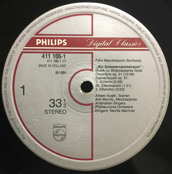 Mendelssohn*, Arleen Auger · Ann Murray · The Ambrosian Singers, Philharmonia Orchestra · Neville Marriner* : A Midsummer Night's Dream (Complete) (LP)