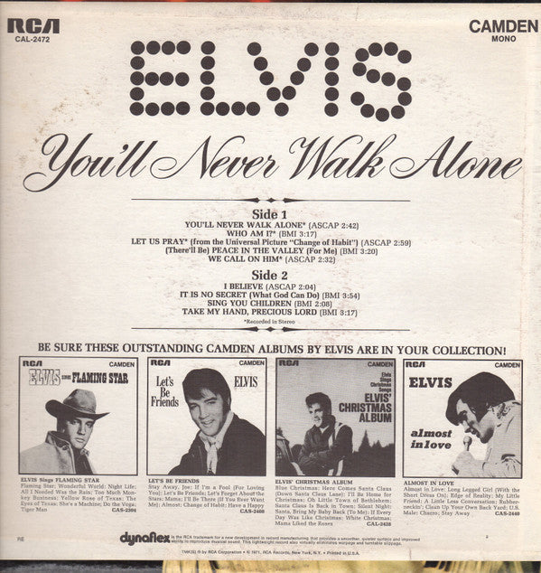 Elvis* : You'll Never Walk Alone (LP, Album, Comp, Mono, Ind)