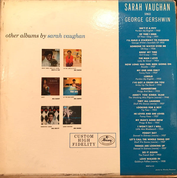Sarah Vaughan With Hal Mooney And His Orchestra : Sarah Vaughan Sings George Gershwin (2xLP, Album, Mono, Gat)