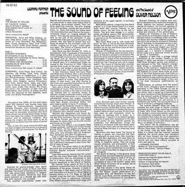 Oliver Nelson, The Sound Of Feeling : Leonard Feather Presents The Sound Of Feeling And The Sound Of Oliver Nelson (LP, Album, Mono, Promo, Wad)
