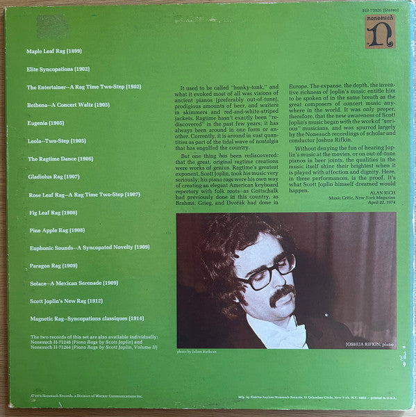 Scott Joplin, Joshua Rifkin : Piano Rags By Scott Joplin: Volumes I & II (2xLP, Comp, SRC)