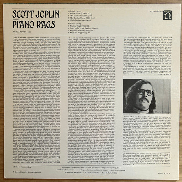 Scott Joplin, Joshua Rifkin : Piano Rags By Scott Joplin: Volumes I & II (2xLP, Comp, SRC)