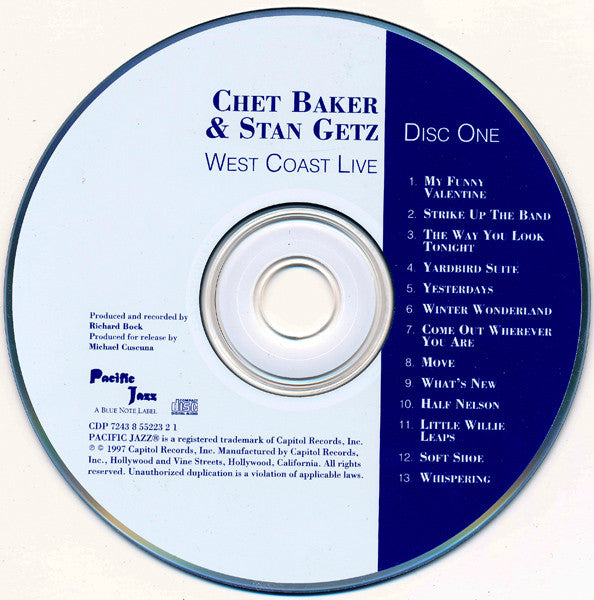 Chet Baker & Stan Getz : West Coast Live (2xCD, Comp)