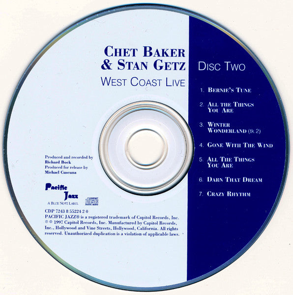 Chet Baker & Stan Getz : West Coast Live (2xCD, Comp)
