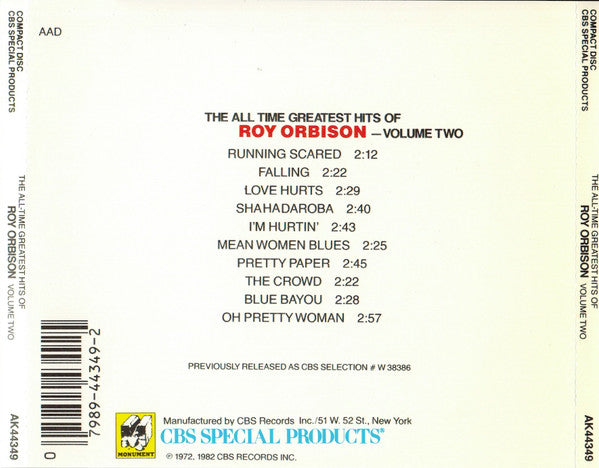 Roy Orbison : The All-Time Greatest Hits Of Roy Orbison - Volume Two (CD, Comp)