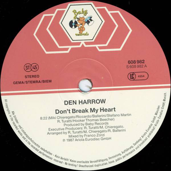 Den Harrow : Don't Break My Heart (12", Maxi)