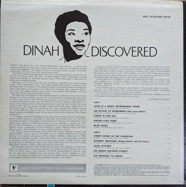 Dinah Washington : Dinah Discovered (LP, Mono)
