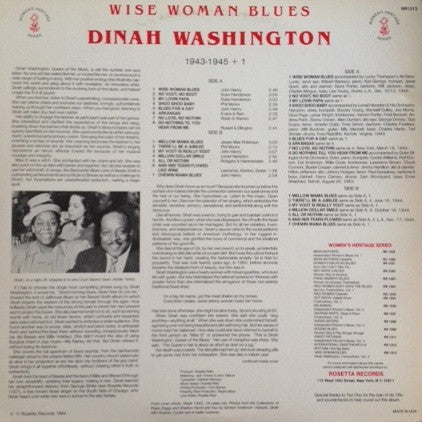 Dinah Washington : Wise Woman Blues (Rare & Early) (LP, Album, Comp, Gat)