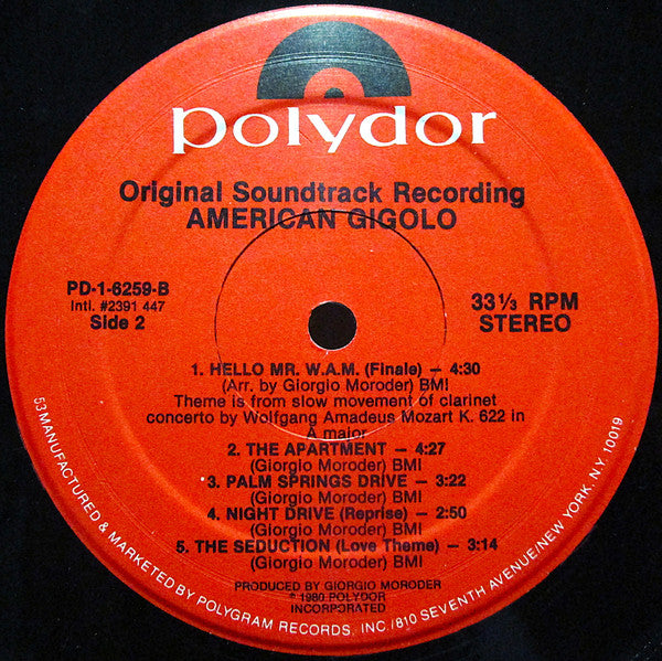 Giorgio Moroder : American Gigolo (Original Soundtrack Recording) (LP, Album, 53 )