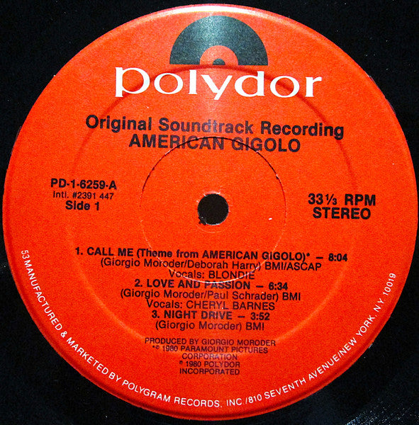 Giorgio Moroder : American Gigolo (Original Soundtrack Recording) (LP, Album, 53 )