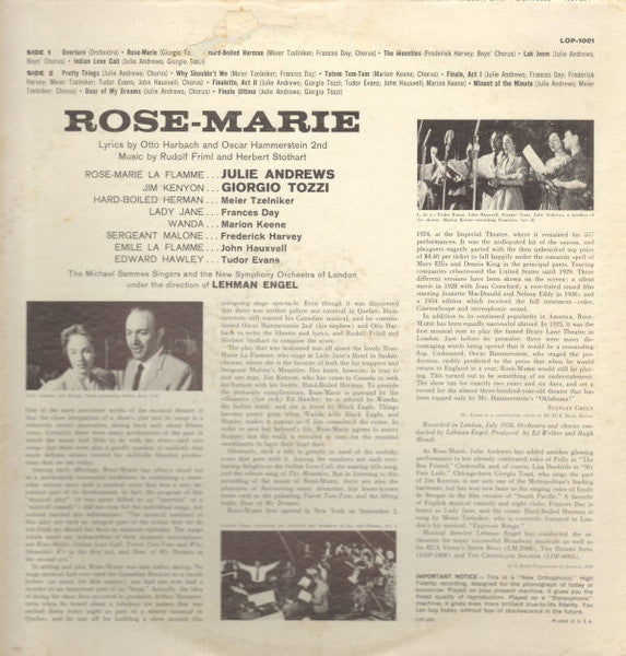 Julie Andrews / Giorgio Tozzi : Rose-Marie (LP, Album)