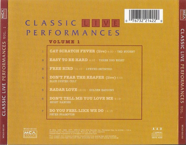 Various : Classic Live Performances Volume 1 (CD, Comp)