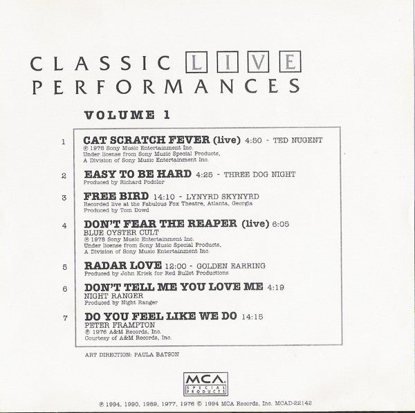 Various : Classic Live Performances Volume 1 (CD, Comp)