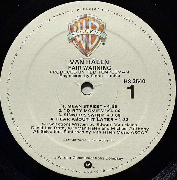 Van Halen : Fair Warning (LP, Album, Spe)