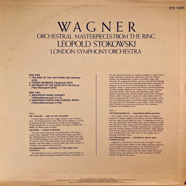 Wagner*, Stokowski*, London Symphony Orchestra : Orchestral Masterpieces From The Ring (LP, RE)
