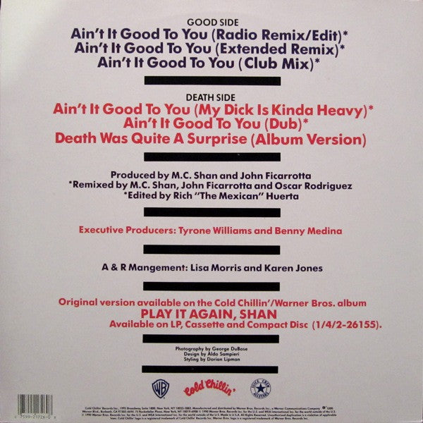 M.C. Shan* : Ain't It Good To You (12", Maxi)