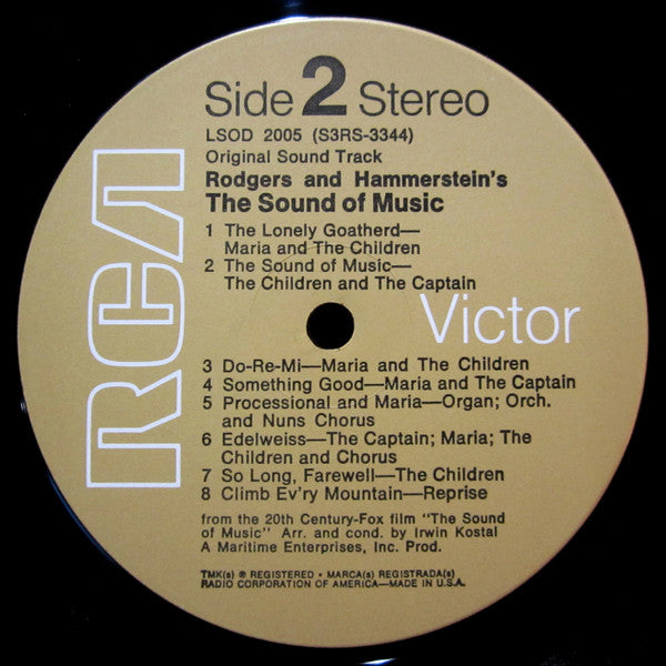 Rodgers And Hammerstein* / Julie Andrews, Christopher Plummer, Irwin Kostal : The Sound Of Music (An Original Soundtrack Recording) (LP, Album, RE, Ind)