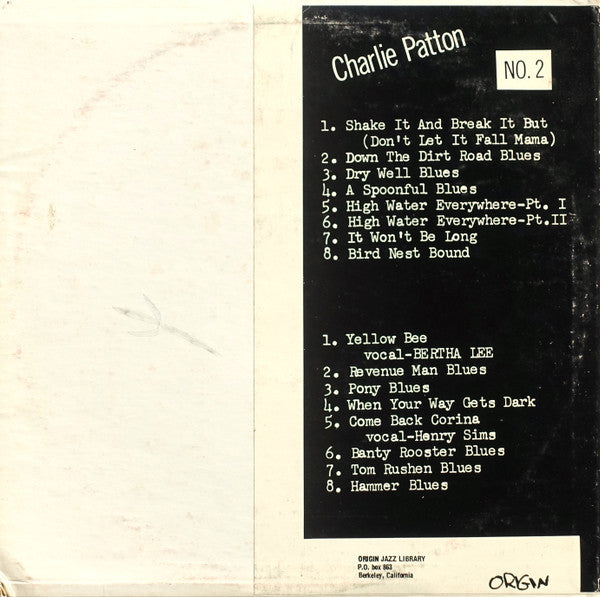 Charlie Patton* : The Immortal Charlie Patton Number 2 (LP, Comp, RP)